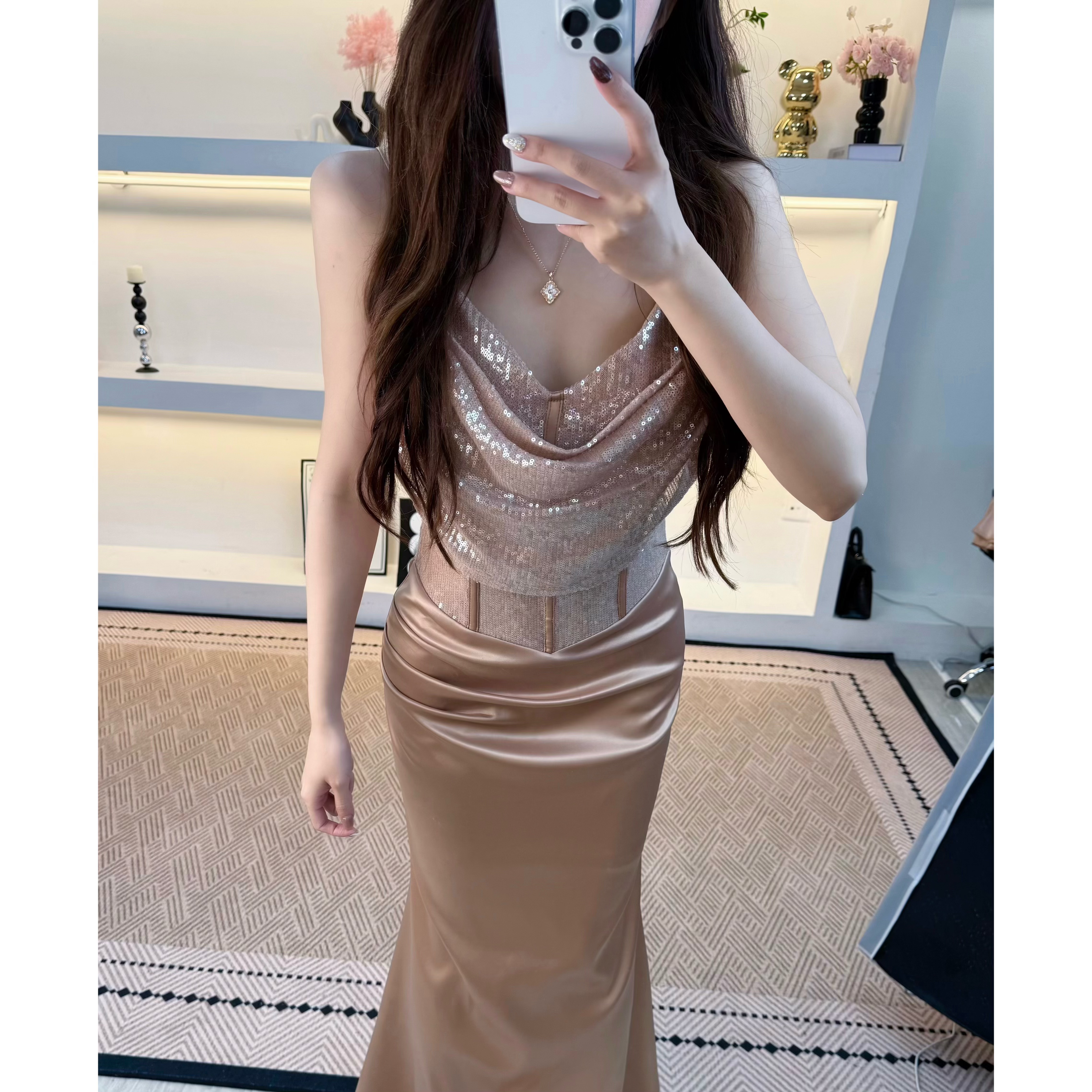 【KiKi原创】薄款无袖法式秋季显瘦网红纯欲风长款性感