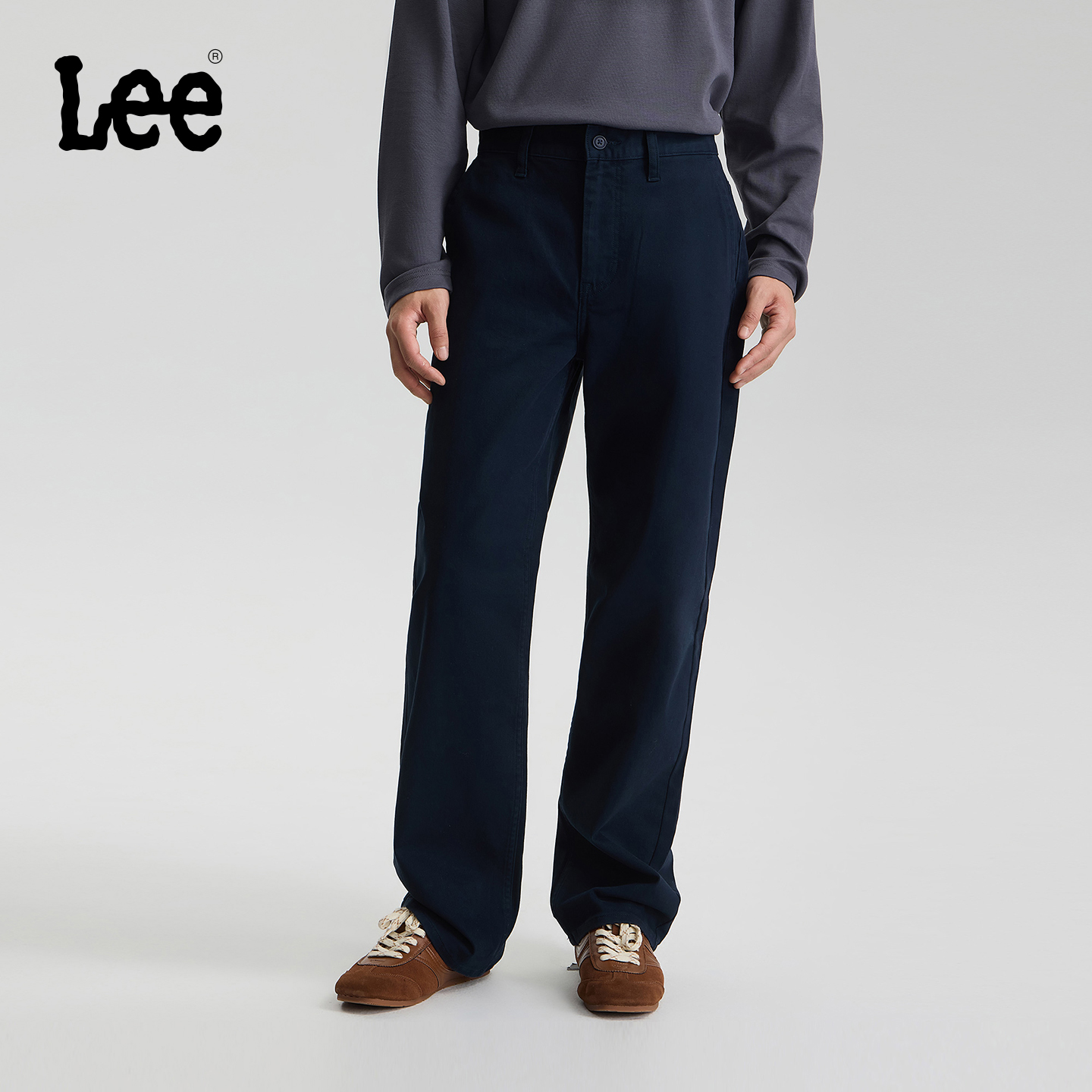 【秋冬抓绒休闲宽松直筒裤】Lee25男款经典斜纹布潮舒适保暖