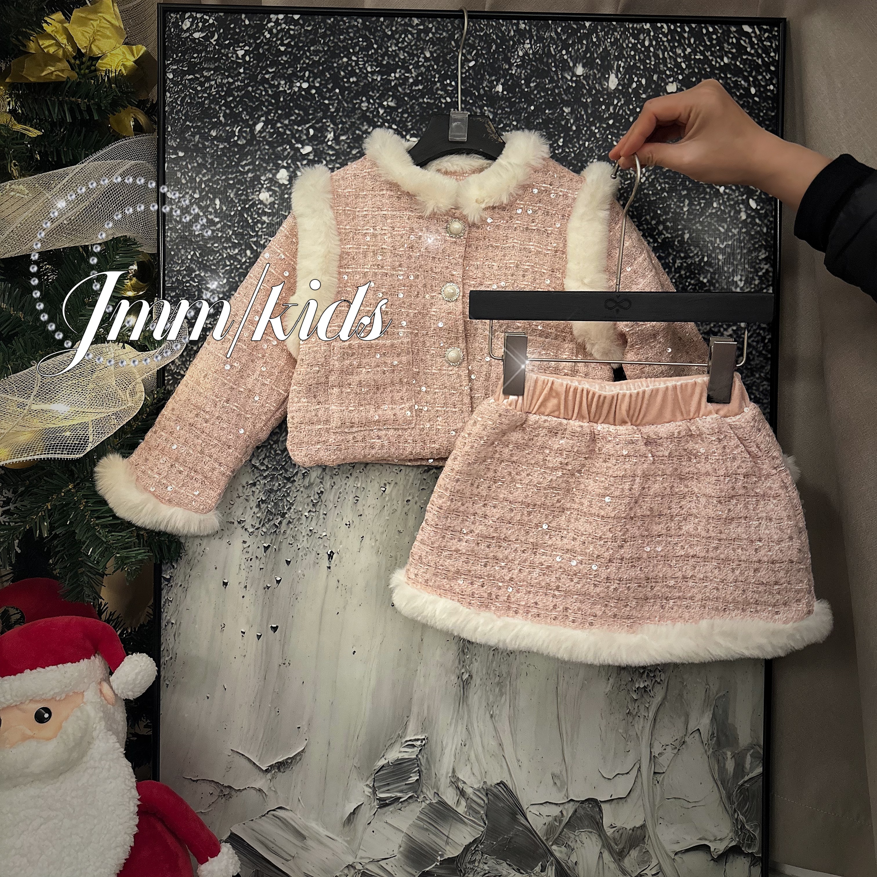 时尚女童小香风夹棉外套半身裙套装冬季新款 单品-粉小香风C095