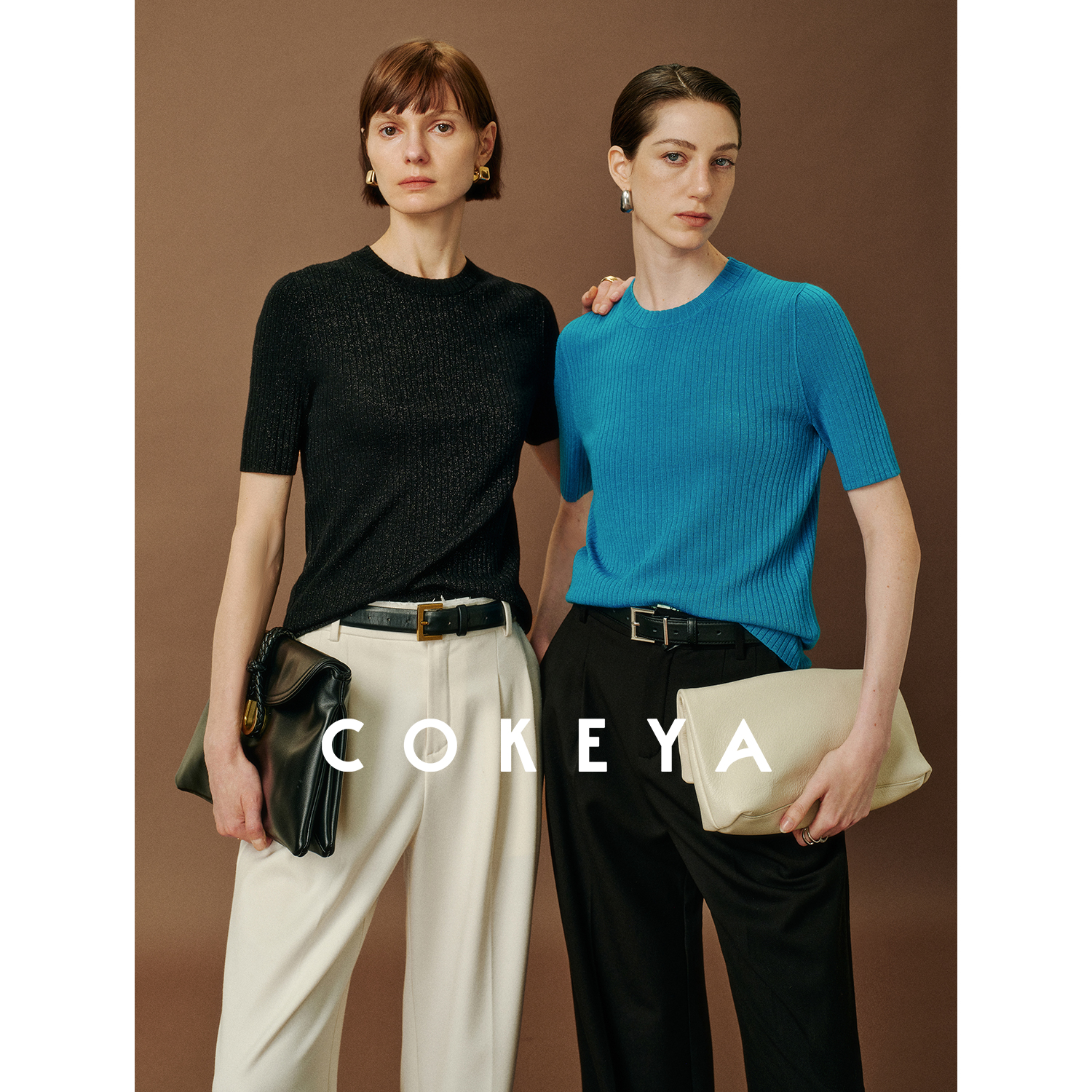 COKEYA/点点“星光衫”~56支美利奴羊毛金银丝短袖针织打底衫女