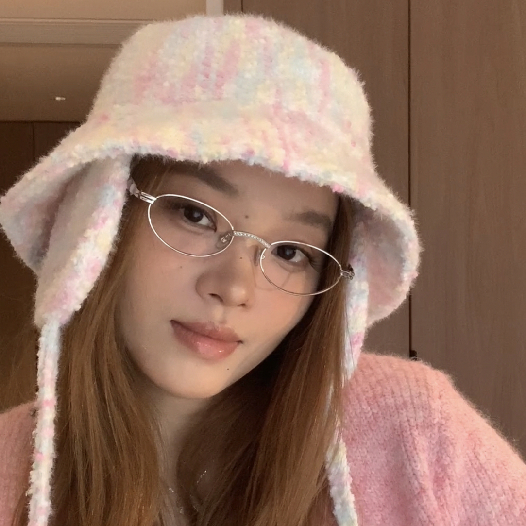 奶油冰激凌渔夫帽带耳罩秋冬保暖帽子