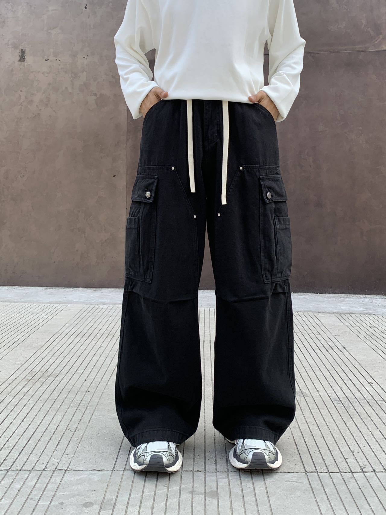 百搭阔腿裤宽松高街休闲裤男士工装直筒裤工装裤复古长裤690013