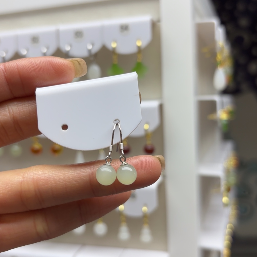 和田玉银S925镶嵌耳饰