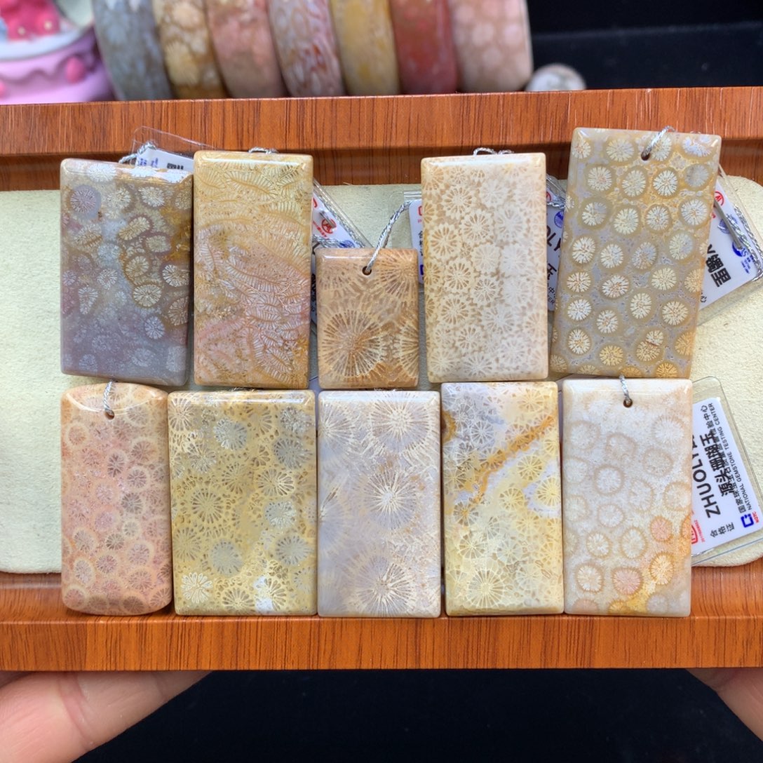 硅化珊瑚（珊瑚玉）未镶嵌颈饰135号30漏15一颗可挑选