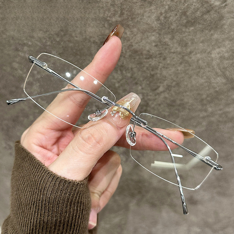 网红无框眼镜近视女款可配有度数纯欲金丝小框无边框超轻眼睛架男