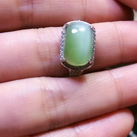 和田玉戒指银S925镶嵌