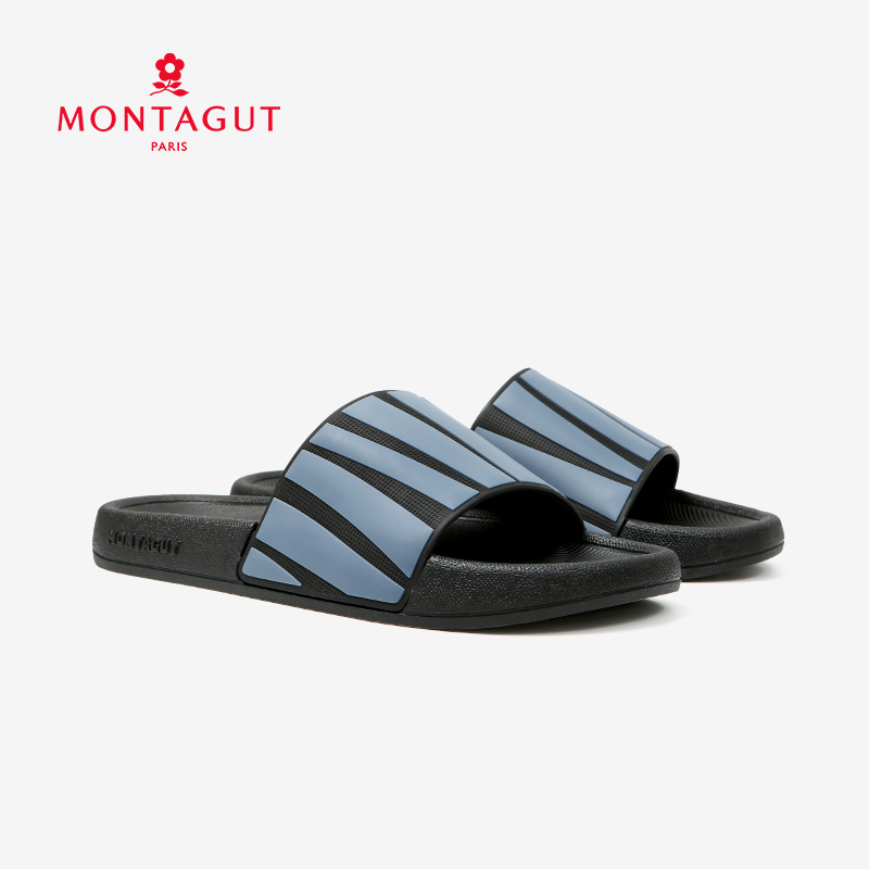 Montagut/梦特娇男士新款舒适防滑居家耐磨洗澡软底凉拖鞋女条纹