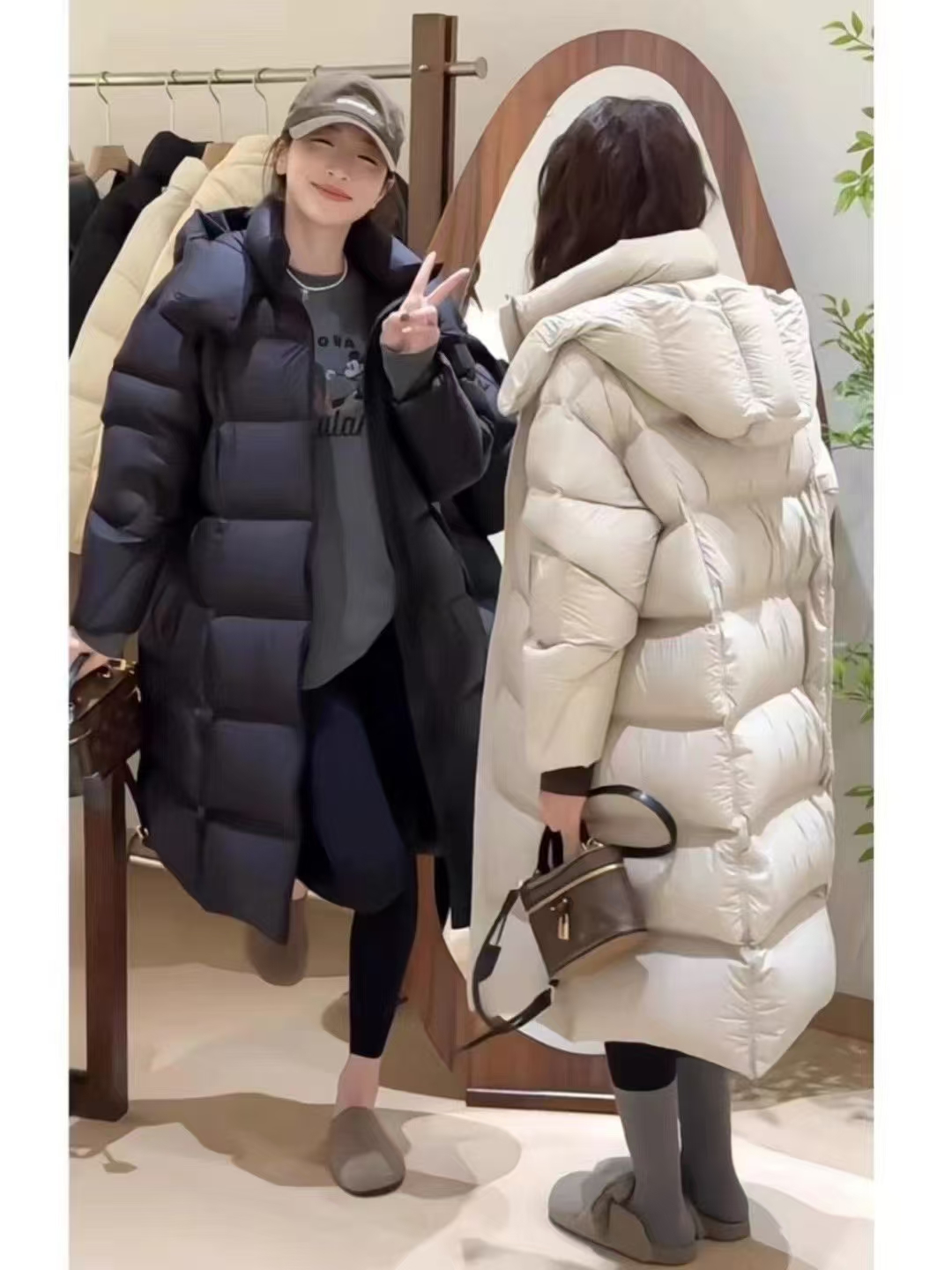 黑色泡芙长款羽绒服休闲时尚