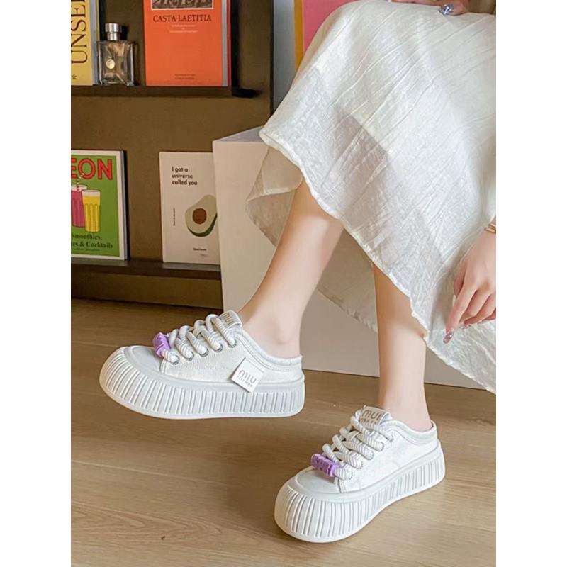 B18交叉绑带纯色厚底包头日常包头拖韩版镂空ol百搭春季