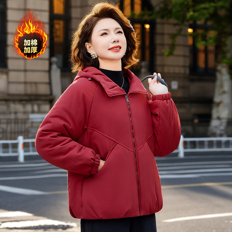 连帽棉服冬季加厚适中冬季妈妈装棉衣外套中年加绒保暖