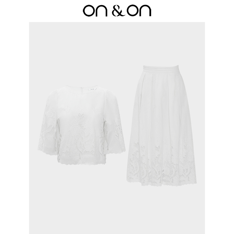 ON&ON/安乃安夏季圆领女装绣花小衫+重工镂空绣花套装N4SA7006806