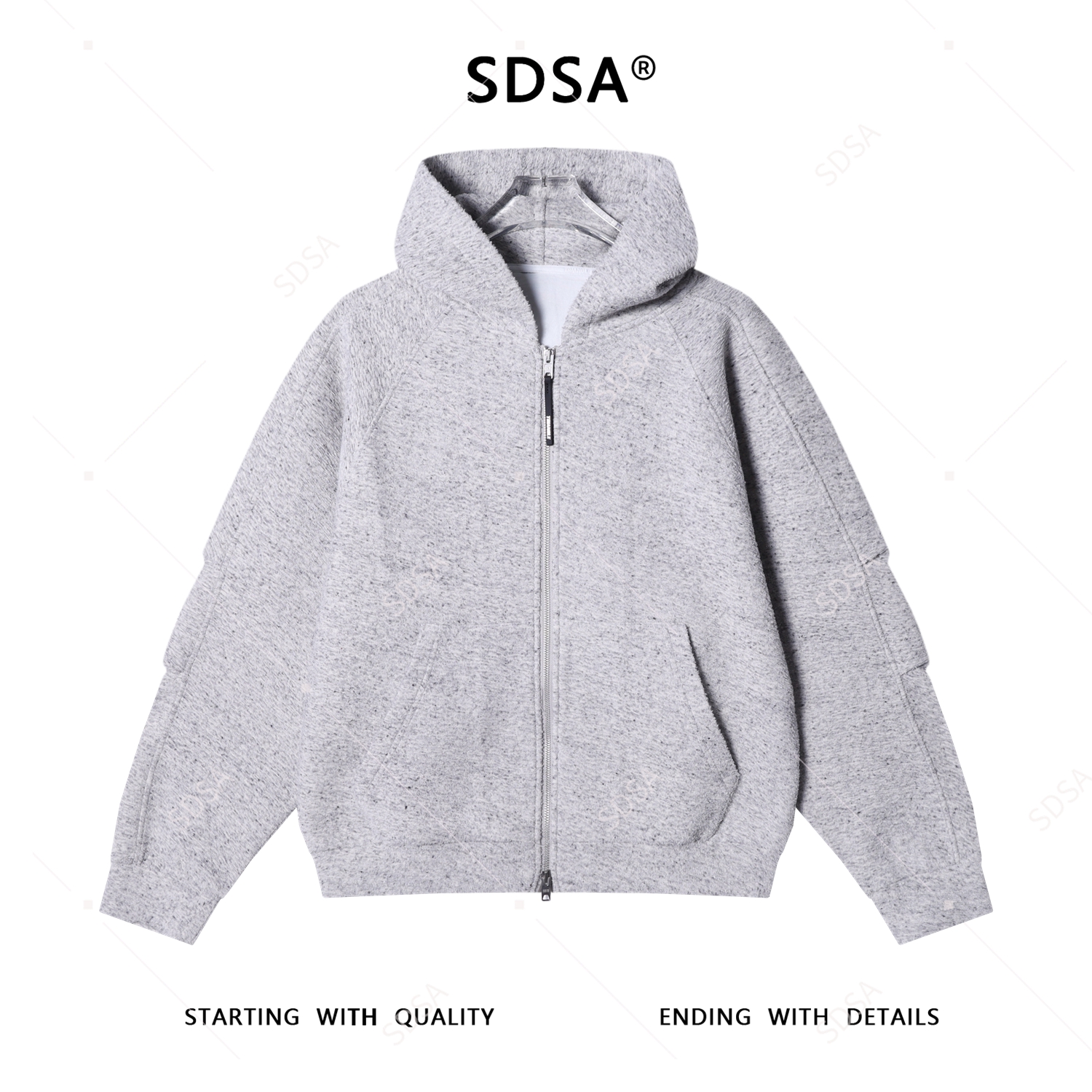 SDSA男士秋冬新款轻奢痞帅男装褶皱针织拉链连帽卫衣开衫外套百搭