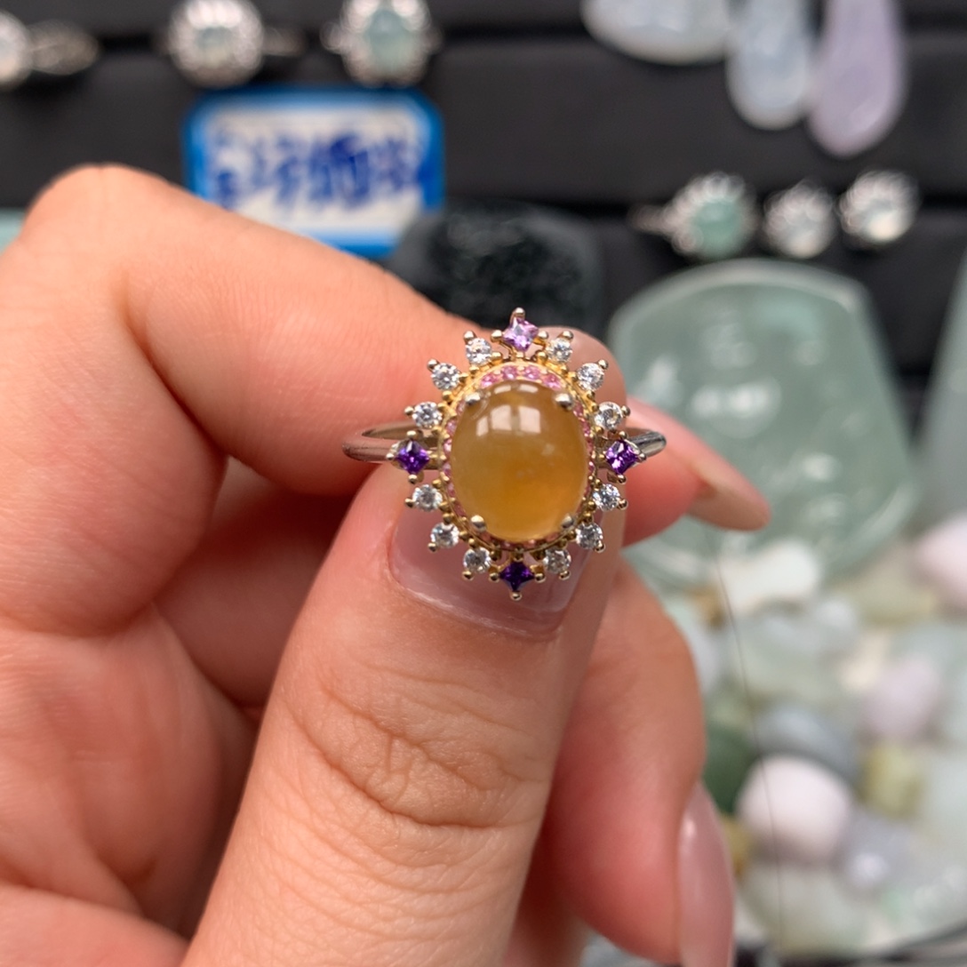 翡翠银S925镶嵌颈饰戒指