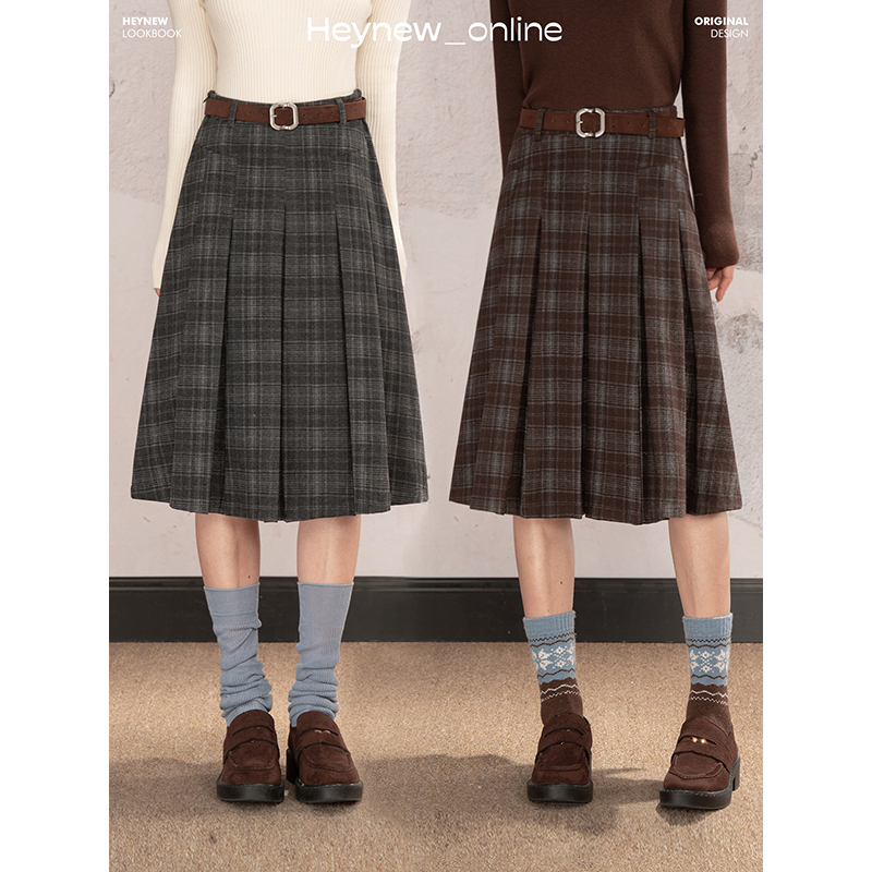 【HEYNEW黑妞】格纹女秋冬厚款实穿百搭新款韩系半身裙JJL250934HN