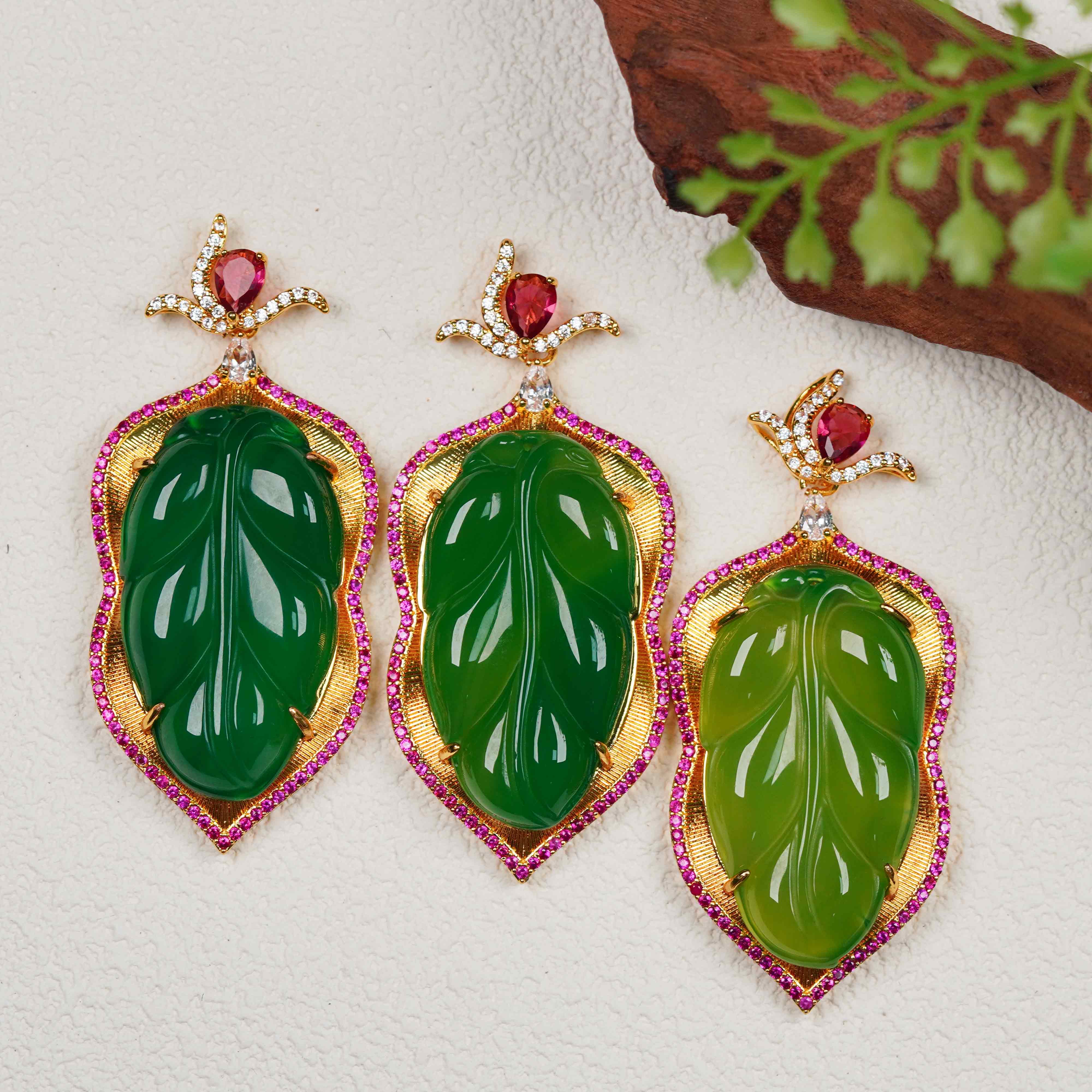 天然玉石保真 YZH24-1 时尚甄选款 多样性发其一 叶子吊坠