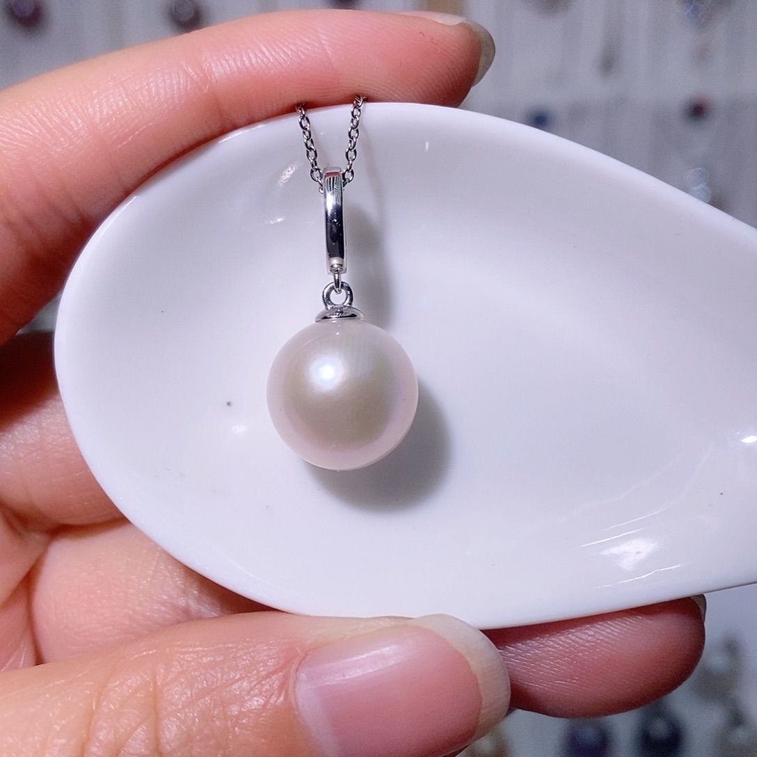 淡水珍珠吊坠(赠链)银S925镶嵌尺寸12/13毫米