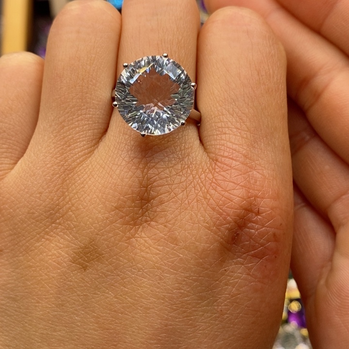 水晶戒指银S925镶嵌天然水晶戒指