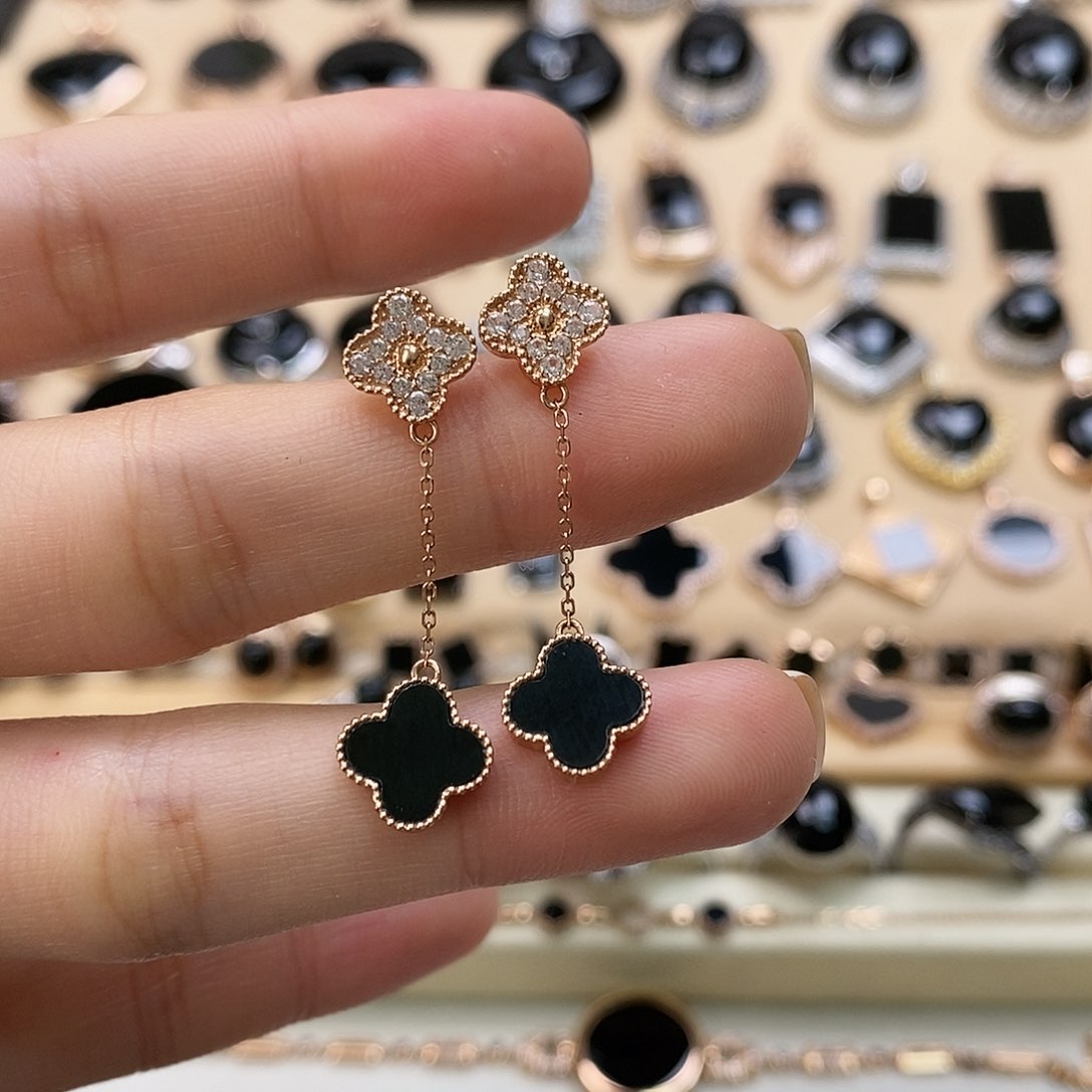 翡翠耳饰18K金镶嵌天然翡翠墨翠