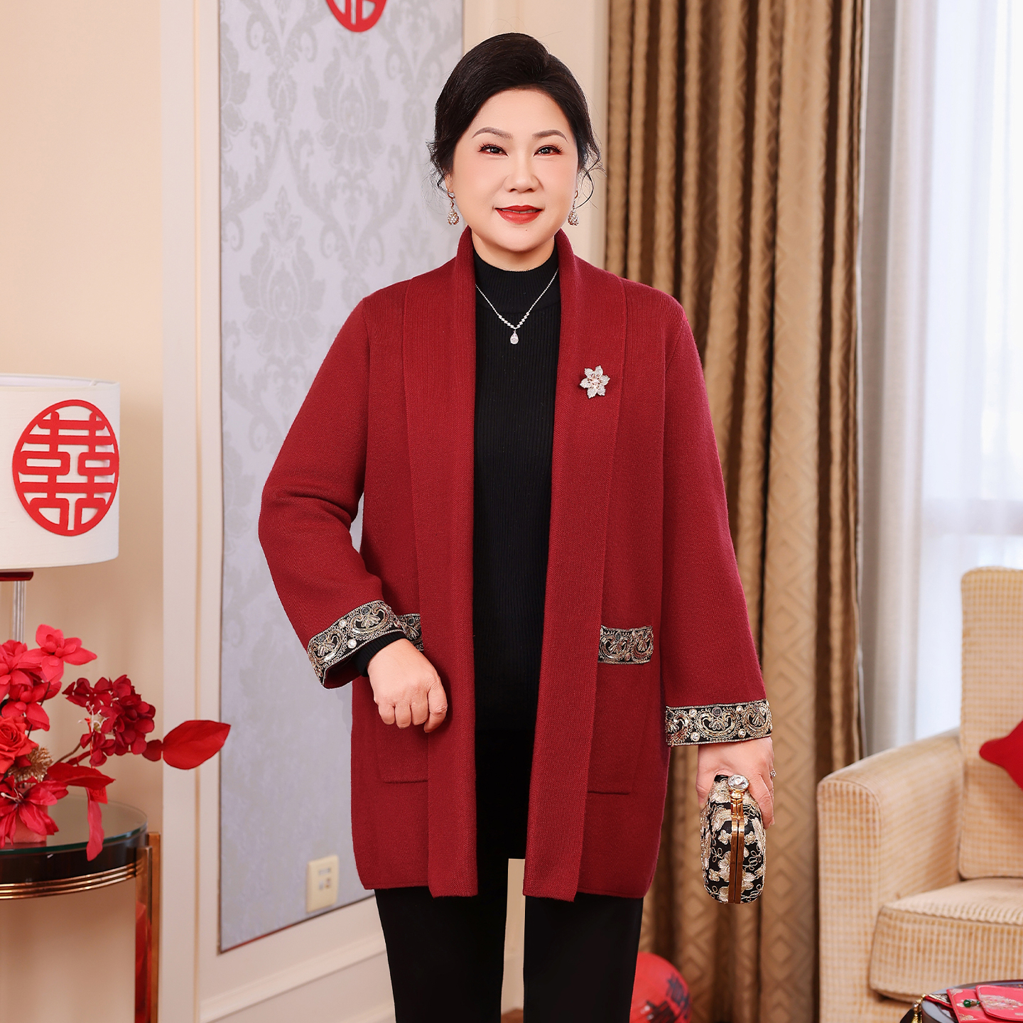 10月份穿的喜婆婆装订婚宴妈妈装平时可穿毛衣开衫一整套WM25731