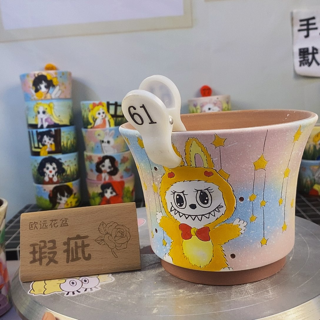 紫砂花盆红陶手绘花盆