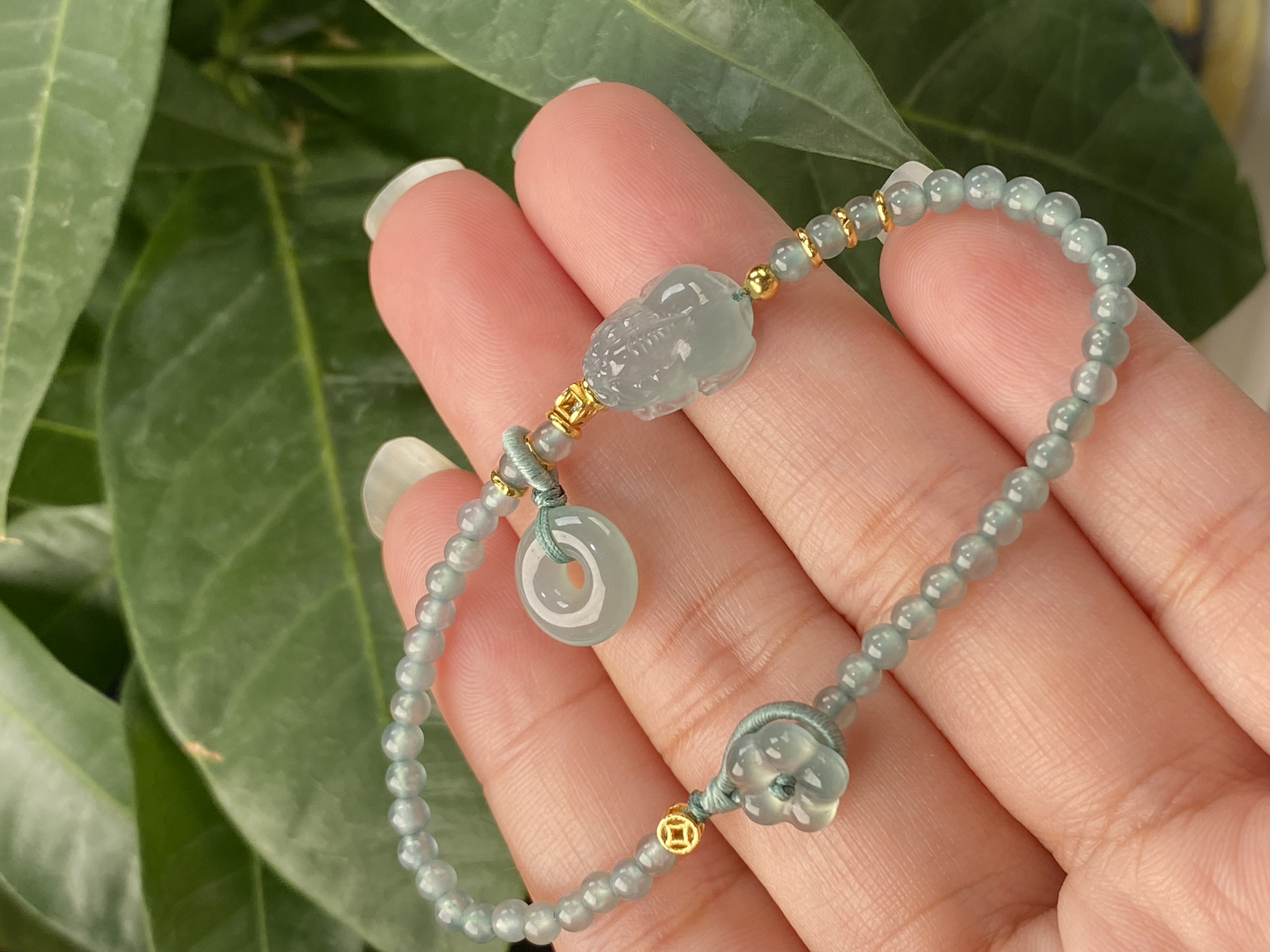 纯天然A货翡翠冰种貔貅有钱花平安扣手链diy小米珠小红书爆款 