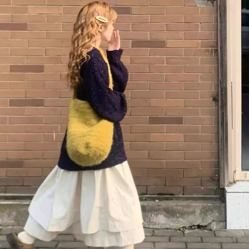 「Ohyoudo」复古少女毛绒水桶包/好看百搭!质感单肩斜挎小众休闲包