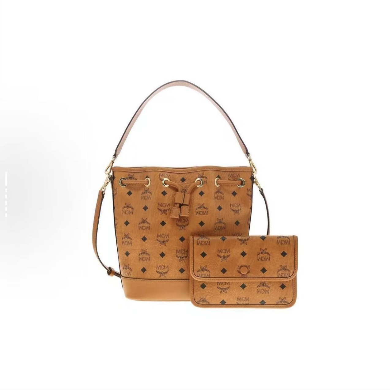 99新 MCM Mcm 中号干邑色水桶包