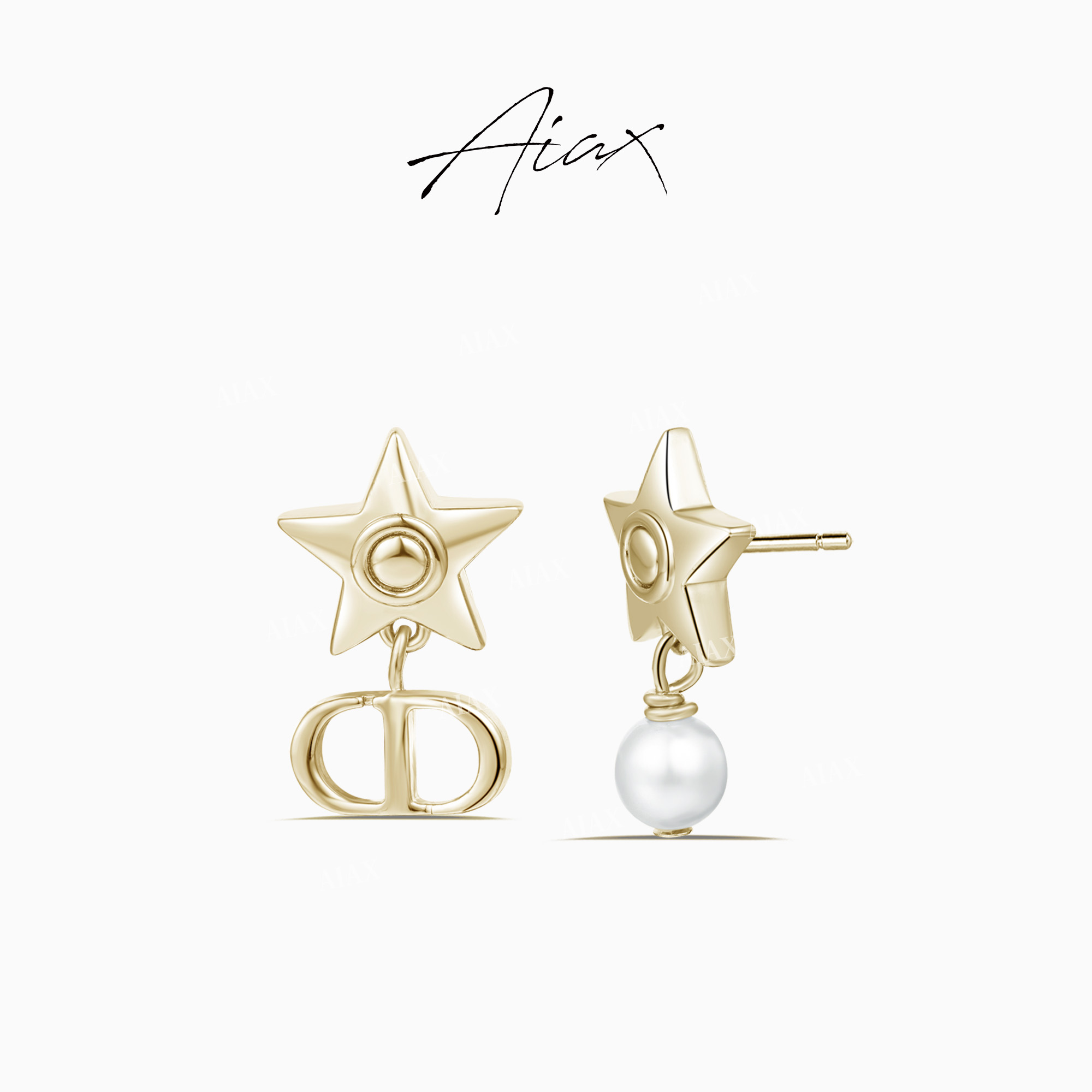 AIAX 镀K金 简约设计时尚星星温柔气质金色五角星珠珠耳环TSL1073