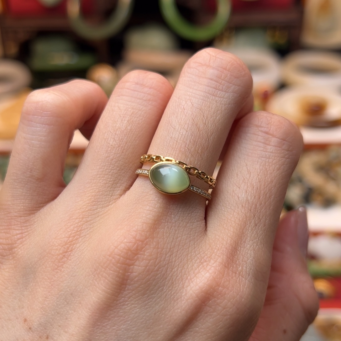 和田玉戒指18K金镶嵌