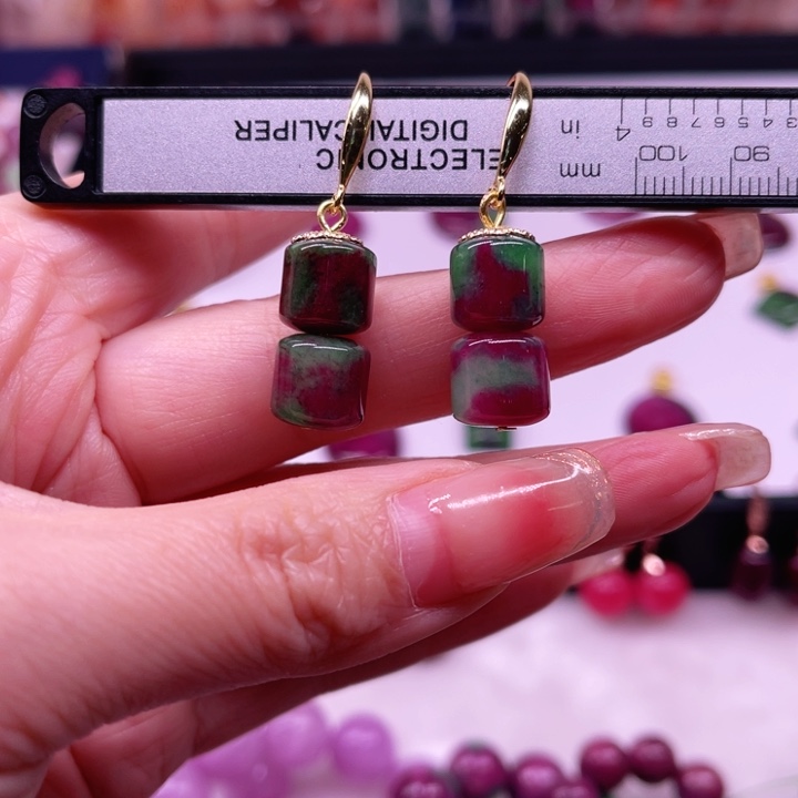 红宝石耳钩银S925镶嵌