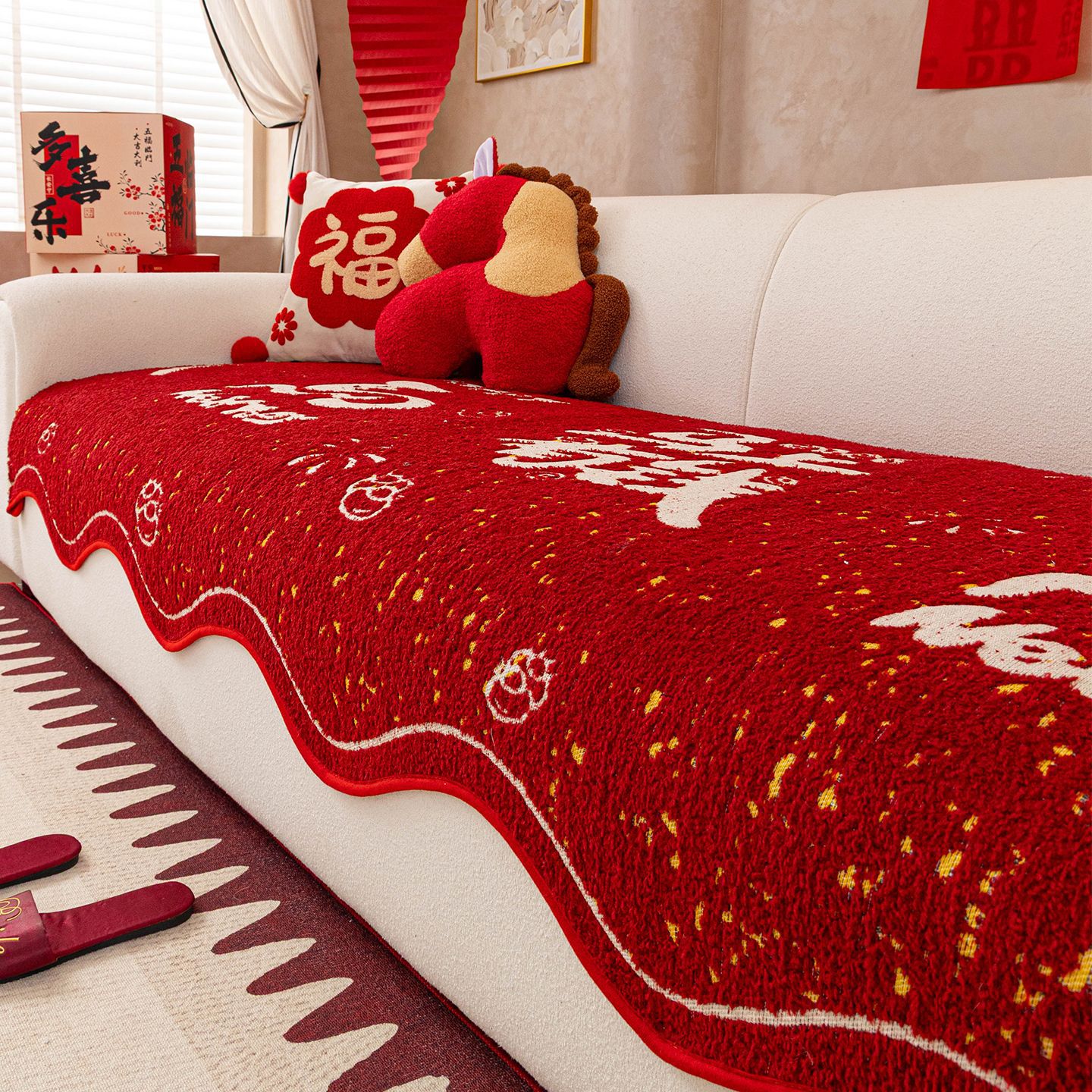 2025新年款加厚半边绒异形沙发垫秋冬一片式全盖防滑套罩