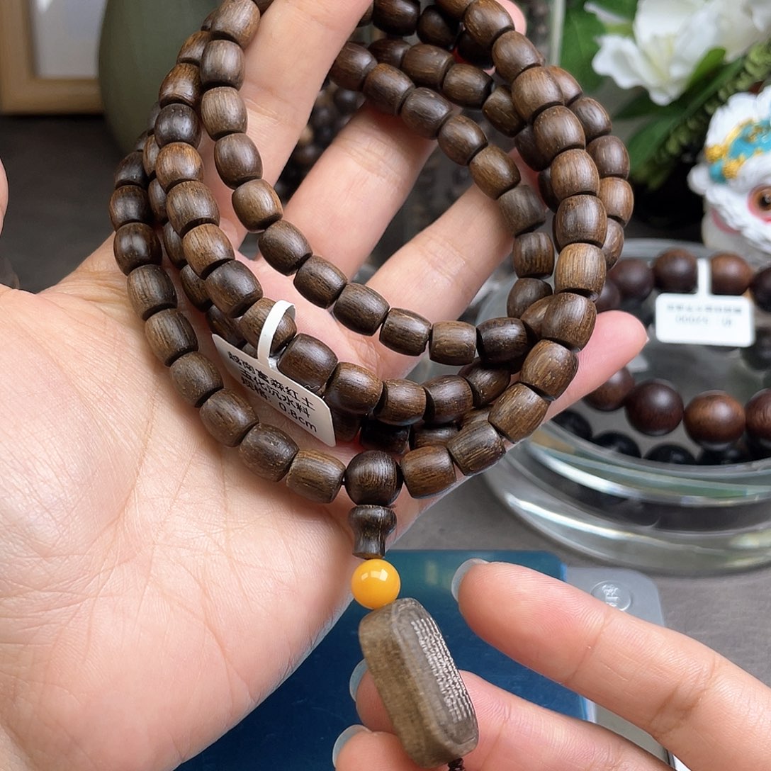 手串沉香越南富森红土玉化沉水0.8