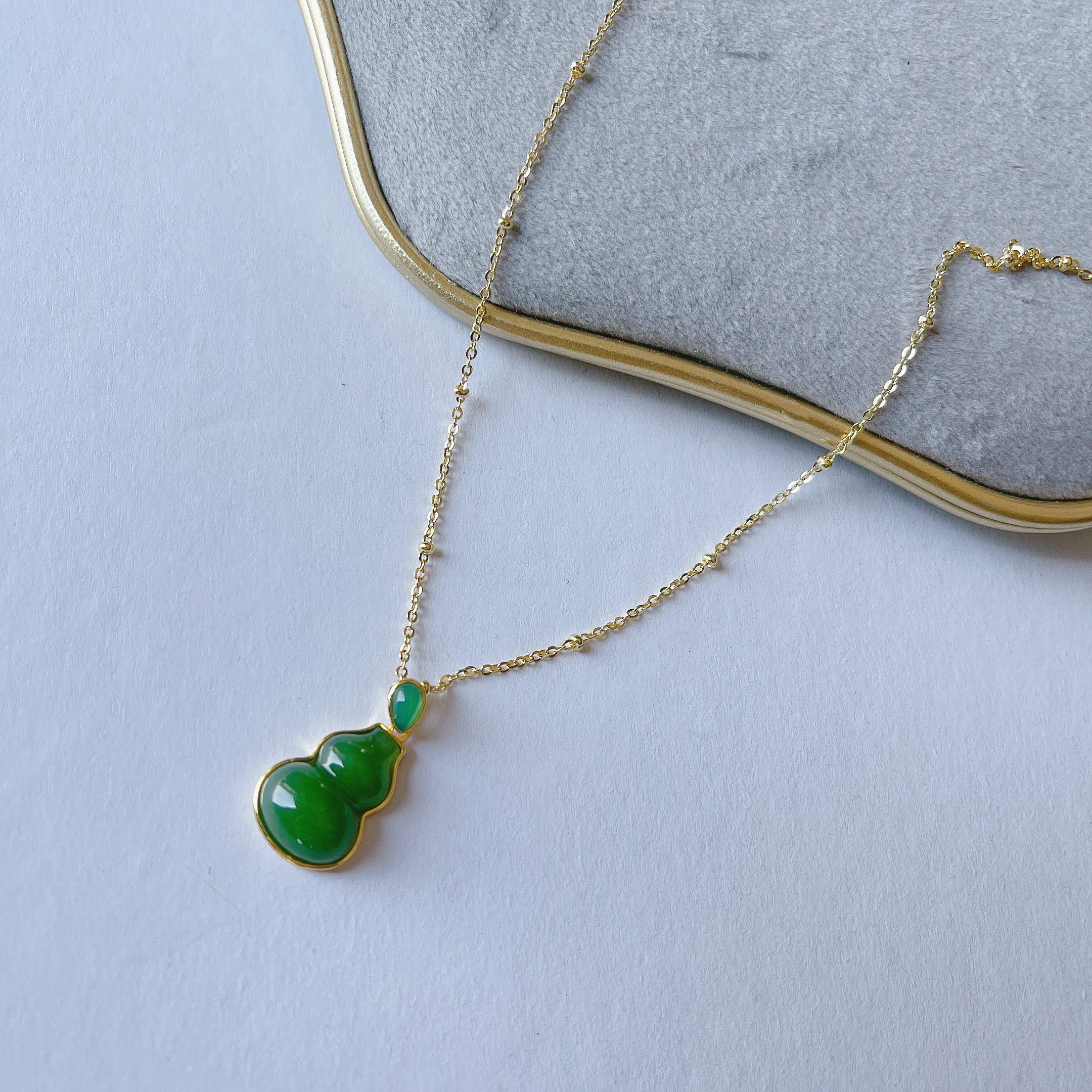 和田玉碧玉葫芦吊坠s925银镶嵌气质轻奢时尚百搭绿色