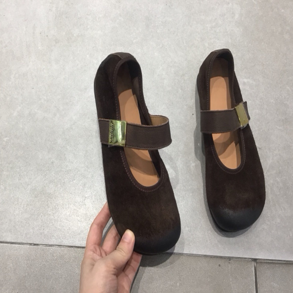 25205-6牛皮鞋胶粘圆头粘胶鞋单鞋平底舒适百搭芭蕾风