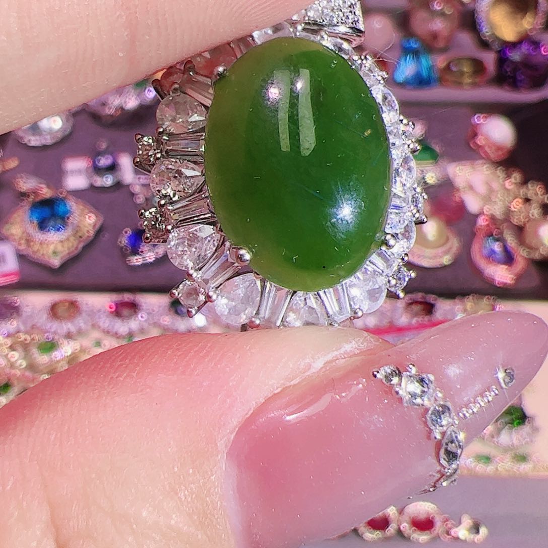 和田玉（碧玉）吊坠银S925镶嵌