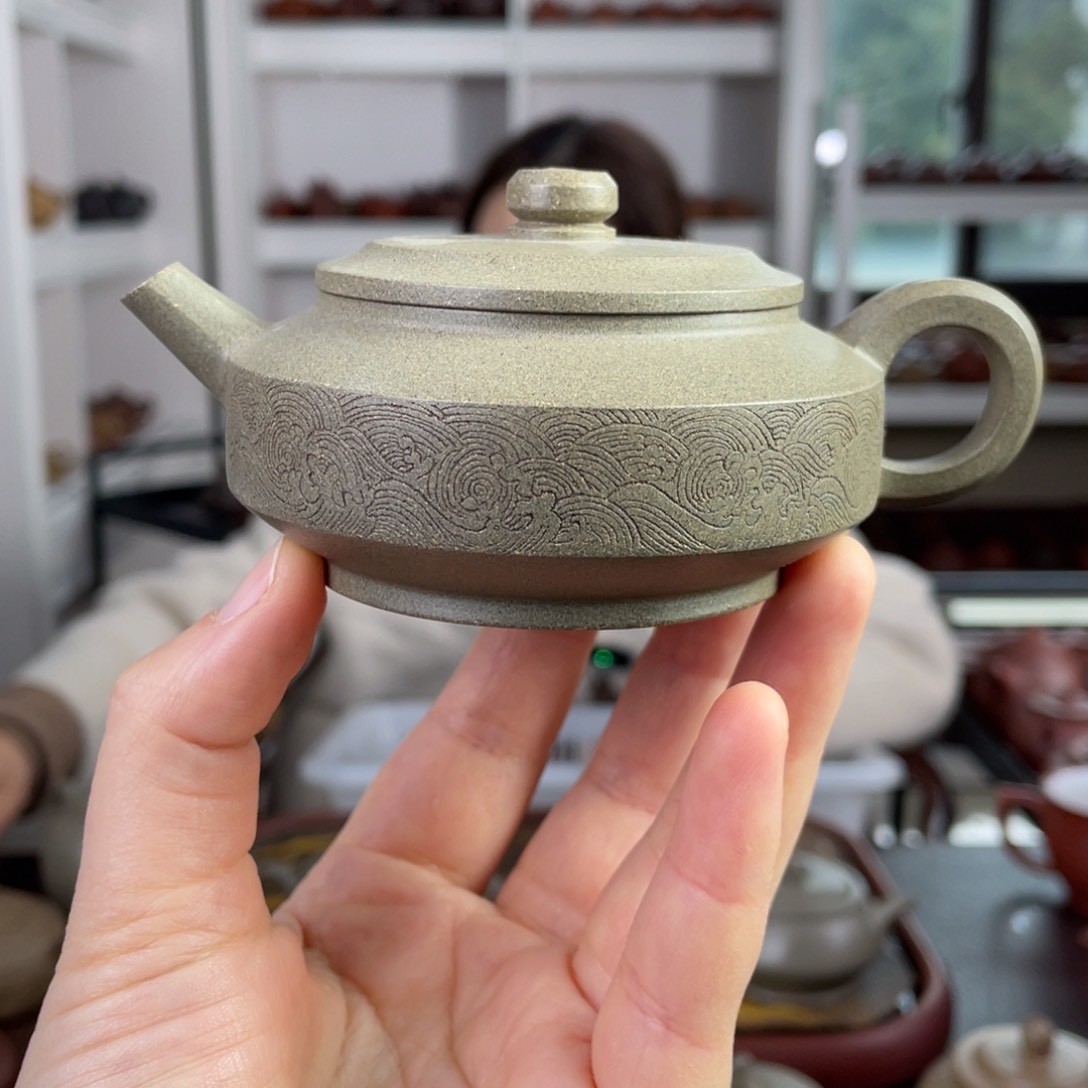 紫砂茶壶青段刻绘周盘125cc
