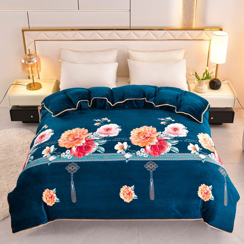 花开富贵，加厚保暖防静电牛奶绒四件套双面加绒床裙款