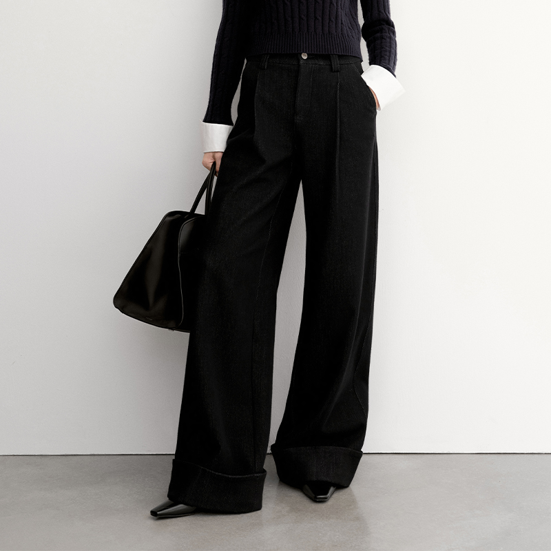 【裤子】【商场同款新品】艾诺丝雅诗 翻边阔腿磨毛牛仔裤 AR324020