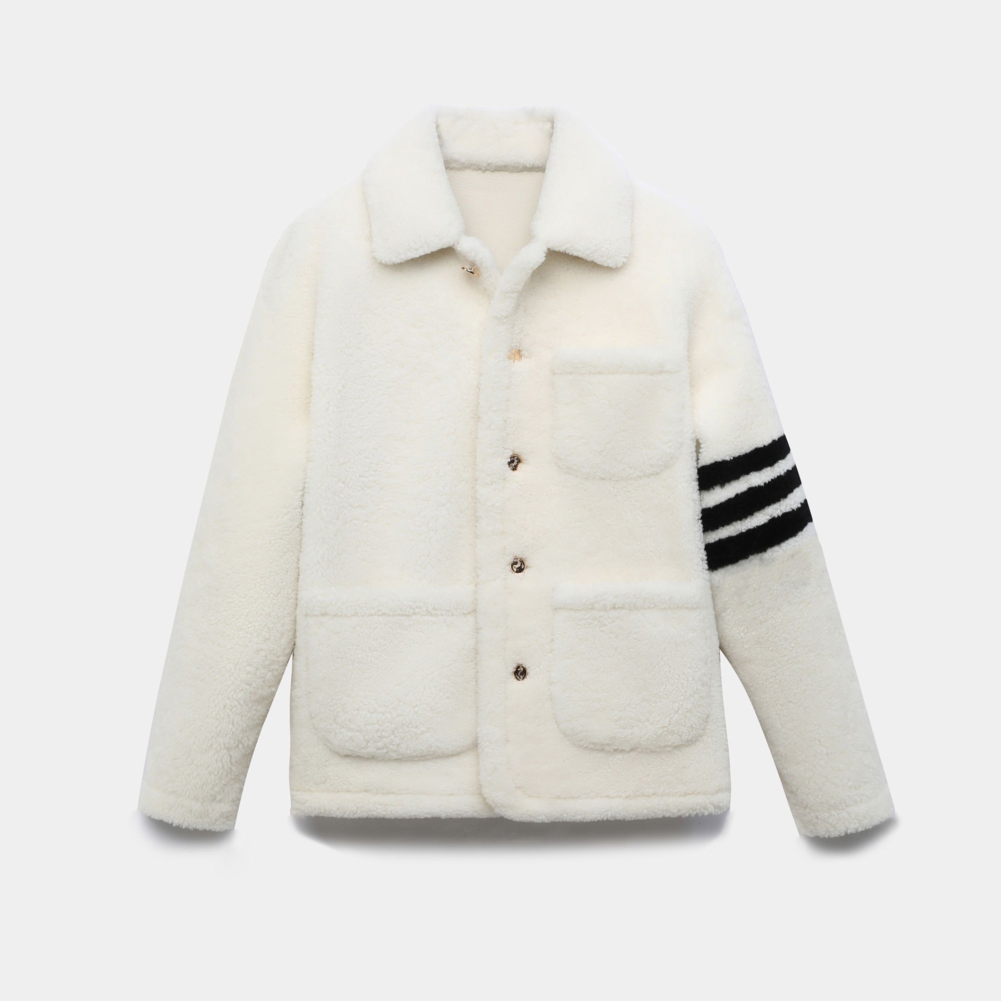 ‘经典四条杠’宽松版原生态Lacon皮毛一体男士休闲外套