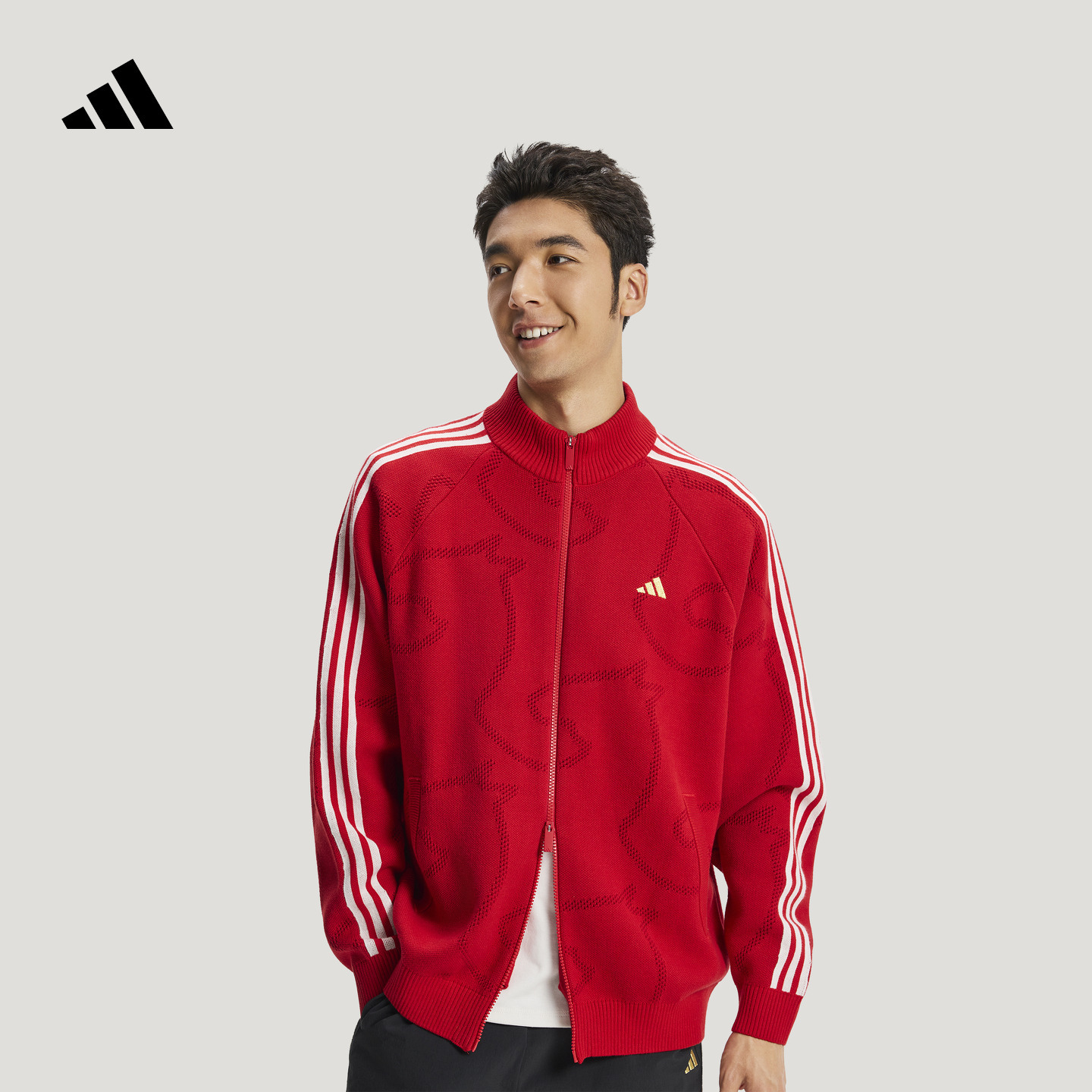 新年款休闲时尚宽松拉链针织开衫外套男秋冬adidas阿迪达斯KE4062