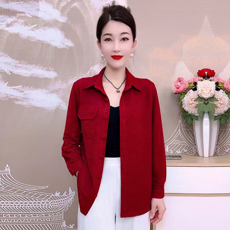 2518春秋气质时尚百搭针织开衫显瘦洋气长袖外套女士秋季红色外套