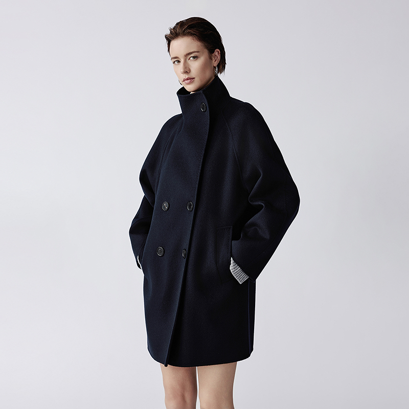 【纯羊毛】LANCY/朗姿25冬新款双面呢气质极简立领廓形长大衣外套