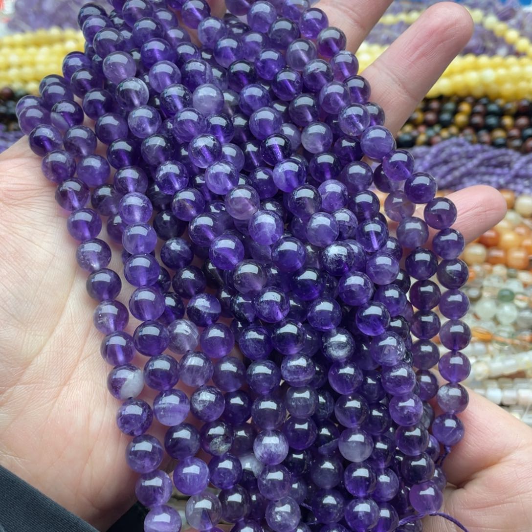 玛瑙/玉髓珠宝半成品未镶嵌一条装8mm乌拉圭紫水晶圆珠