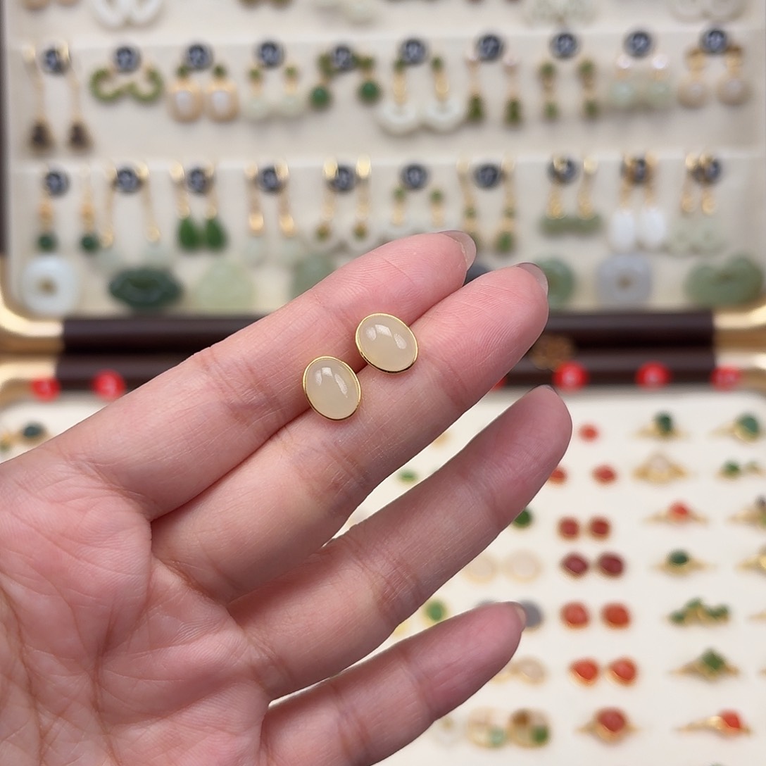 银S925镶嵌和田玉耳饰
