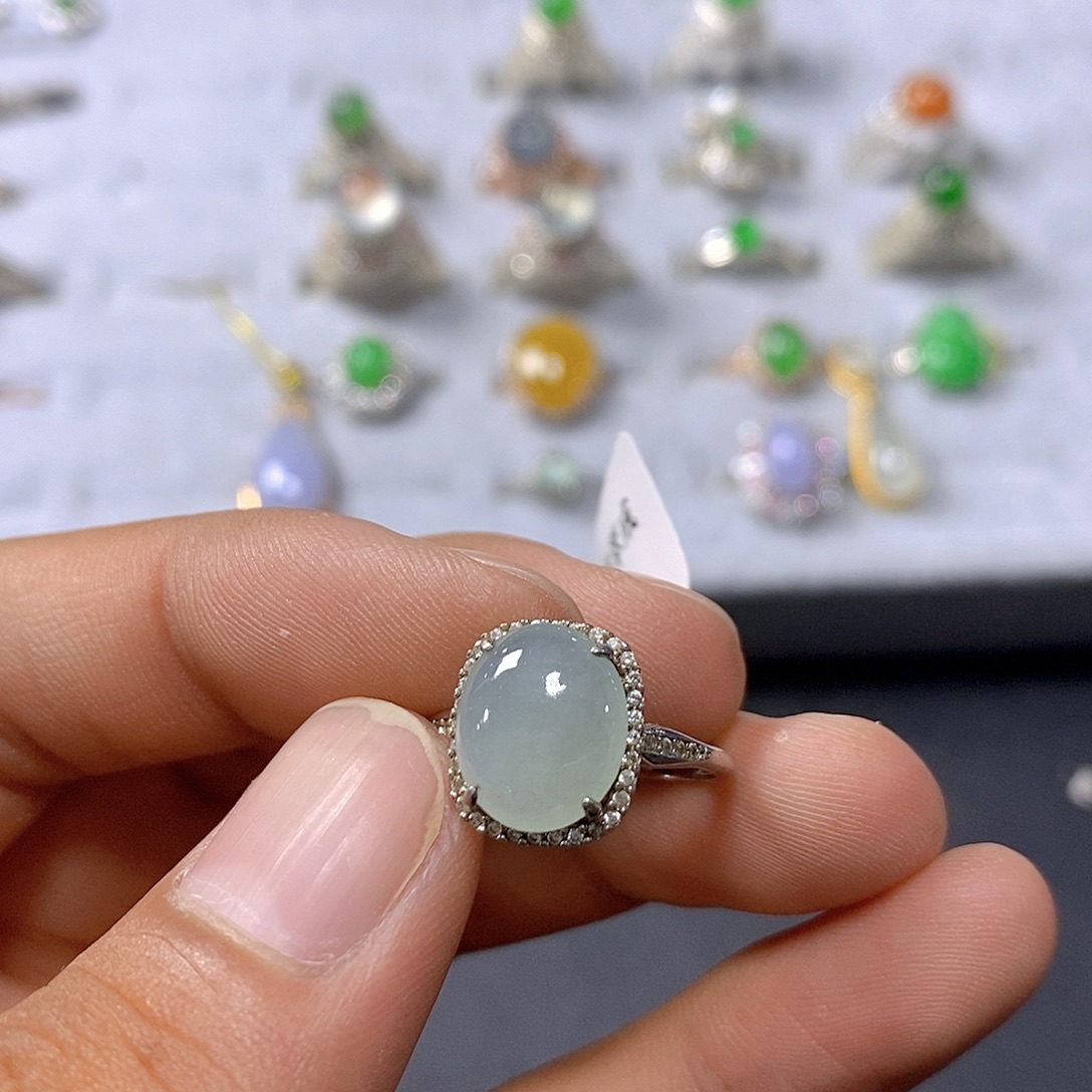 翡翠戒指银S925镶嵌3号