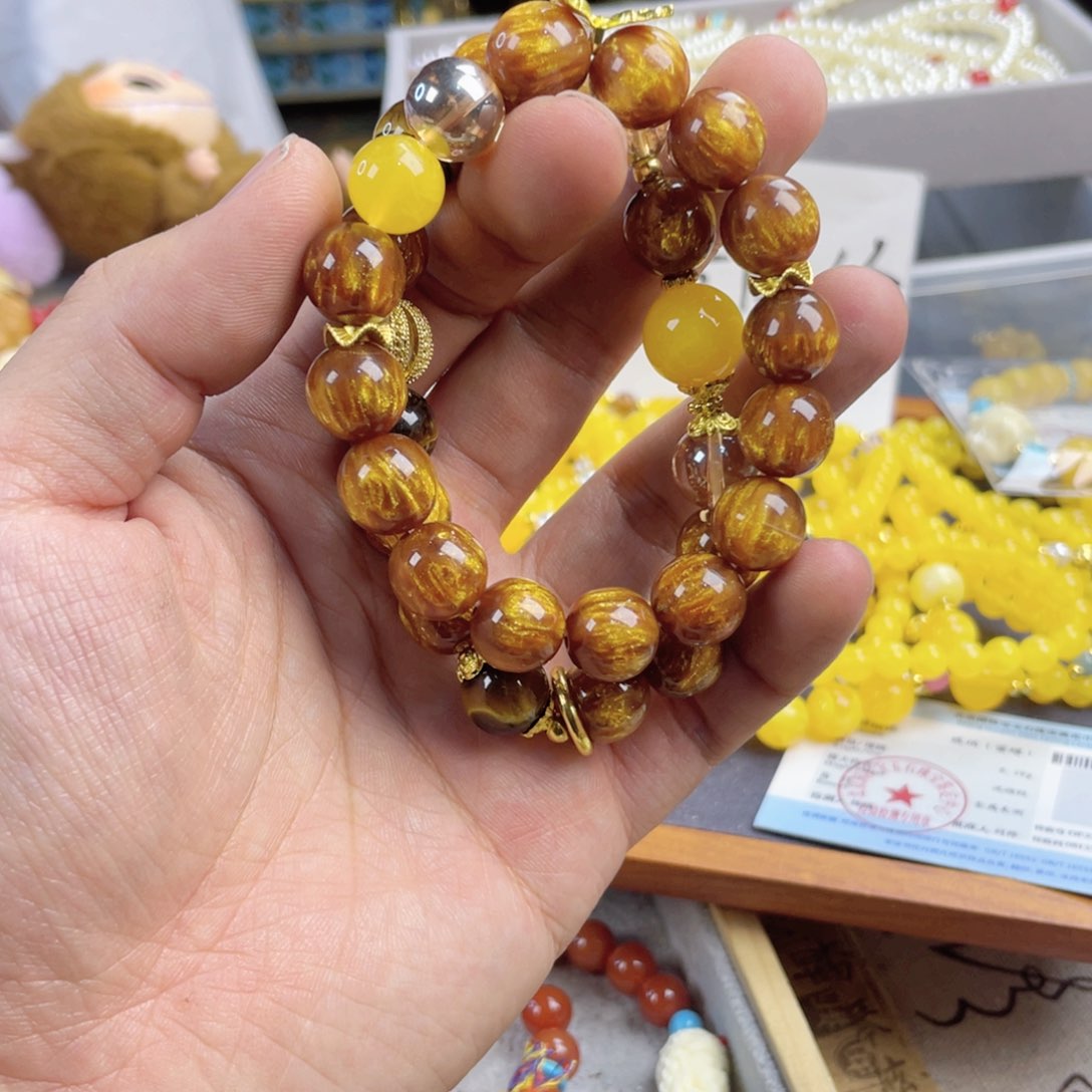 檀香紫檀（小叶紫檀）手串银S925镀金镶嵌