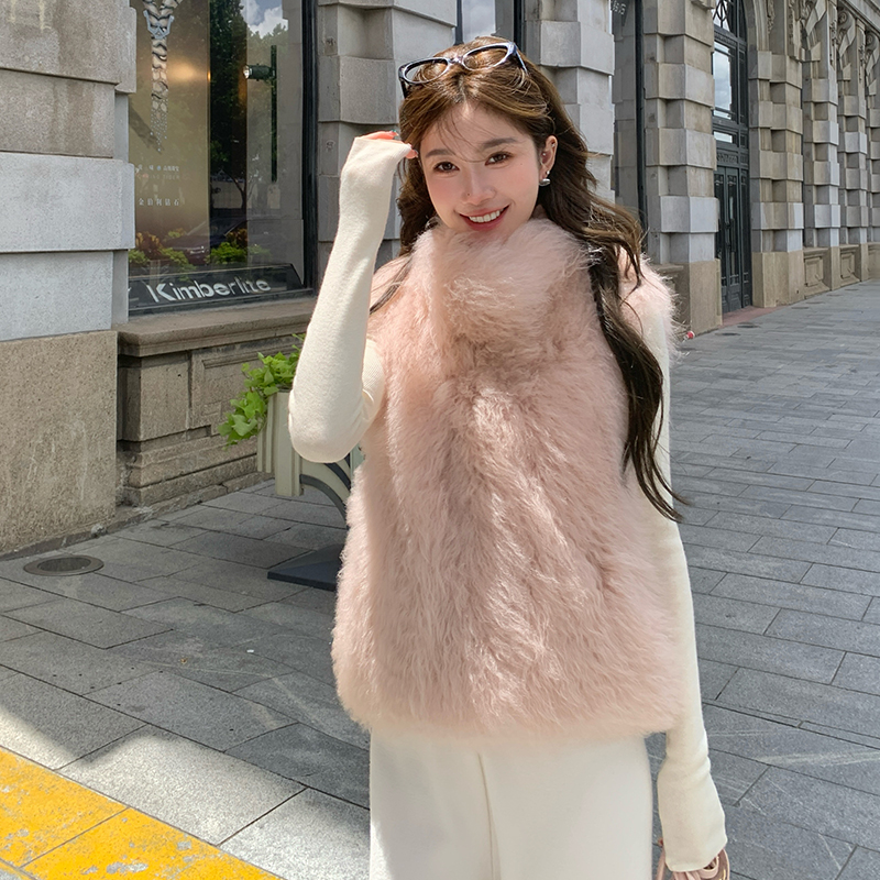 LMOMO 晴山暮雪山羊毛皮草马甲皮毛一体御寒背心毛毛短款P1044