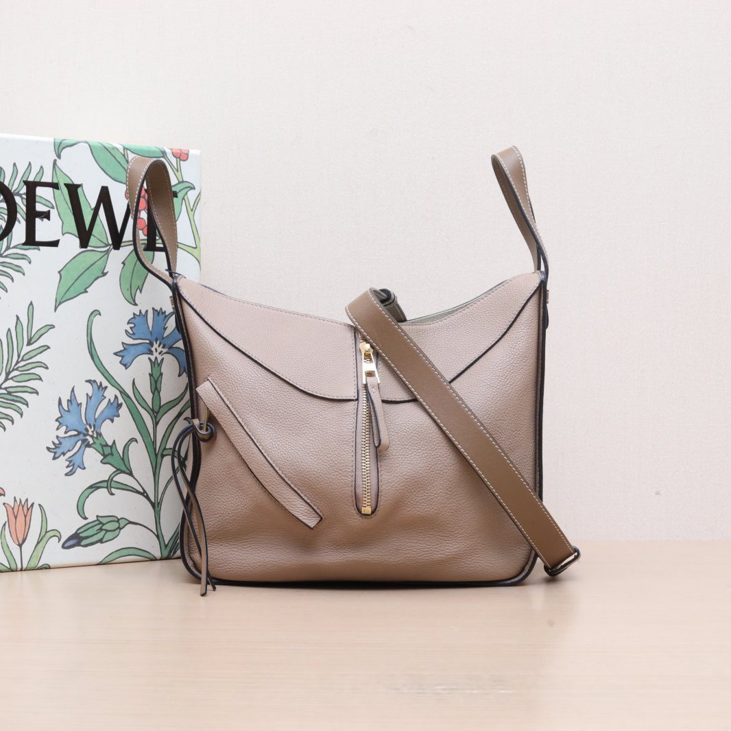 99新 LOEWE/罗意威 小花柳 吊床包 小号 卡其色 大象灰