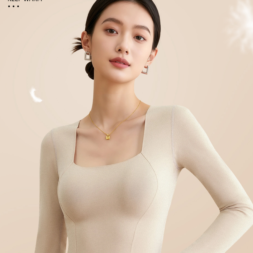 保暖内衣女带胸垫一体2025冬季新款白鸭绒贴片内搭打底衫秋衣上衣