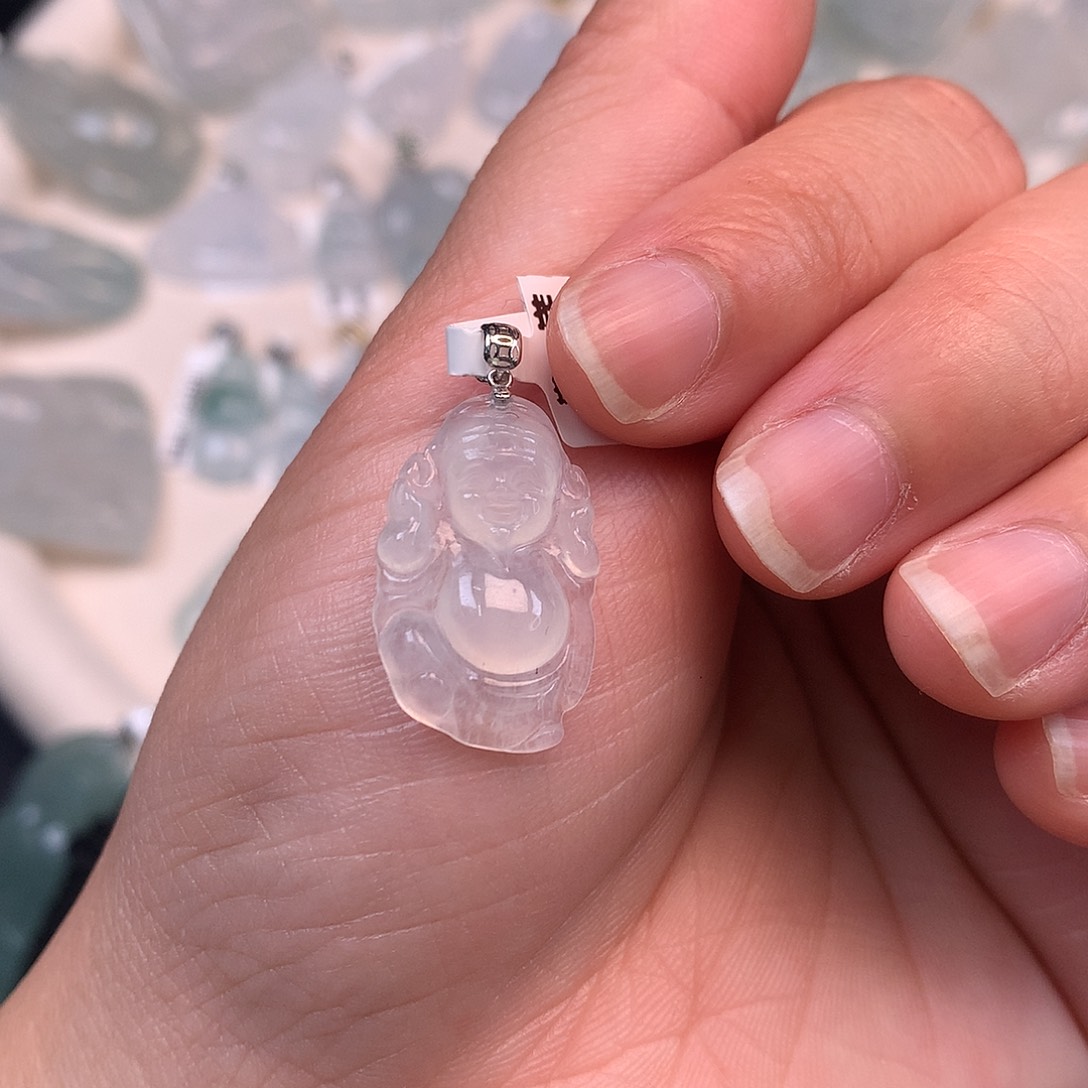 翡翠颈饰18K金镶嵌冰胶财神爷